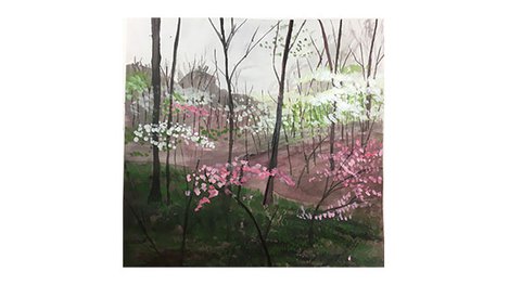 Sewn wildflower and forest scene